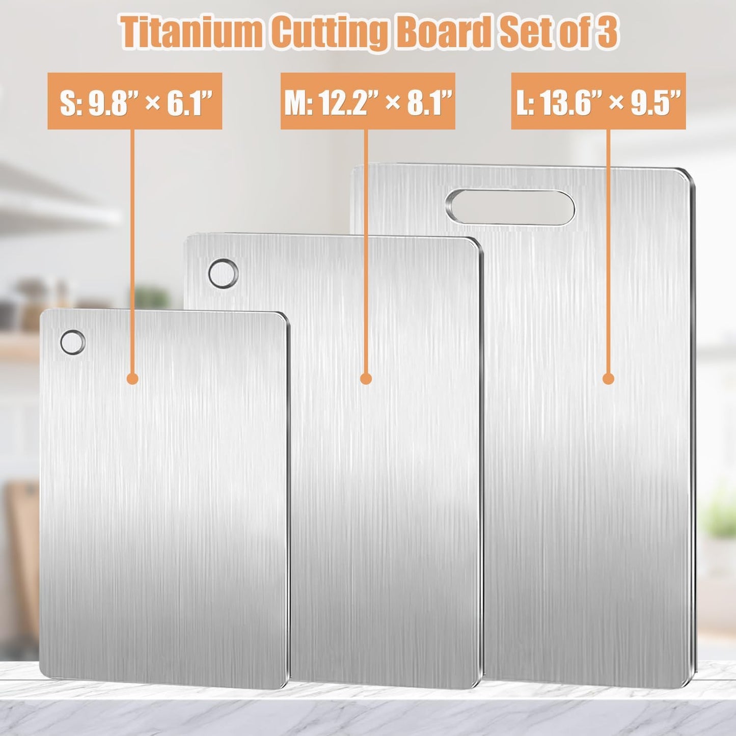 100% Pure Titanium Cutting Board Set of 3, 2026 New Upgrade Titanium Cutting Boards for Kitchen, Double Sided Non-Toxic Food-Grade Chopping Board, Dishwasher Safe (S+M+L)