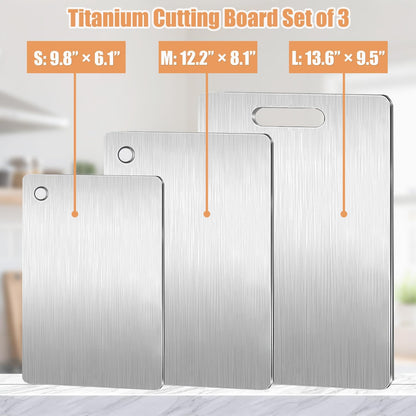 100% Pure Titanium Cutting Board Set of 3, 2026 New Upgrade Titanium Cutting Boards for Kitchen, Double Sided Non-Toxic Food-Grade Chopping Board, Dishwasher Safe (S+M+L)