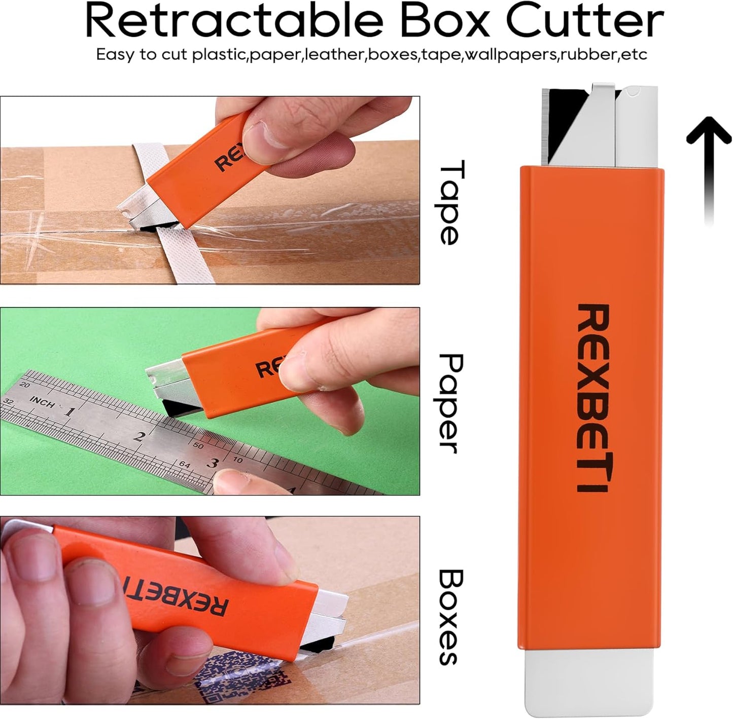 REXBETI 12 Pack Box Cutter, Retractable Cardboard Cutter, Razor Blade Scraper, Handy Box Opener, More Sharp Single Edge Razor Blade Box Cutter Set for Packages Papers and Boxes, Antirust Utility Knife