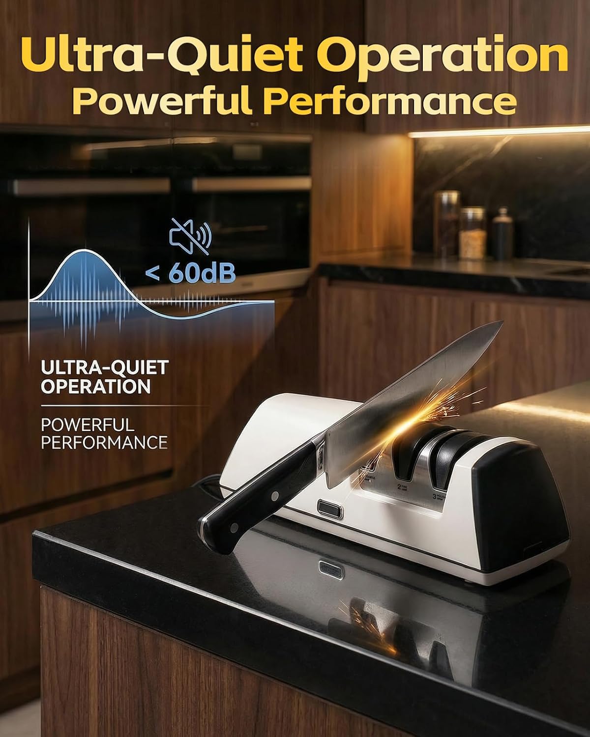 USELUCK Electric Knife Sharpener, Professional 3-Stage High-Grit Diamond Sharpening System for Precision Grinding, Sharpening,Polishing, Designed for Straight & Ceramic Kitchen Knives