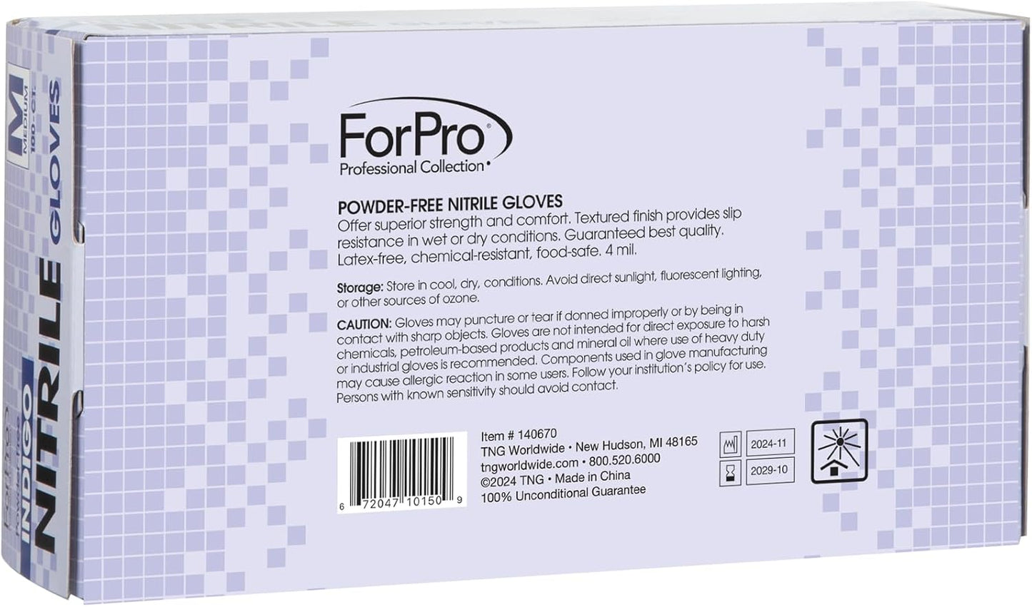 ForPro Disposable Nitrile Gloves, Chemical Resistant, Powder-Free, Latex-Free, Non-Sterile, Food Safe, 4 Mil