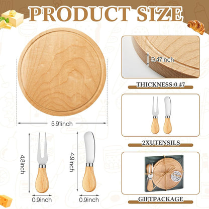 Maxcheck 18 Sets Baby Shower Bridal Game Prizes for Winners Round Cheese Board Set Wood Mini Charcuterie Board with Knives and Forks Thank You Card with Gift Box for Guests Wedding (Bamboo)
