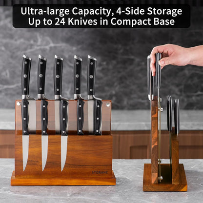 Magnetic Knife Block Acacia Wood -Double Sided Magnetic Knife Holder Rack for Kitchen Counter -Universal Knife Block Without Knives Wooden Multifunctional Storage Fully Assembled