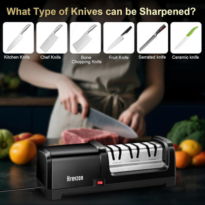 Knife Sharpener Electric for Kitchen Knives, with 100% Diamond Abrasives and Precision Angle Guides, 3-Stage Professional Automatic Quickly Sharpening/Polishing, Black/Orange