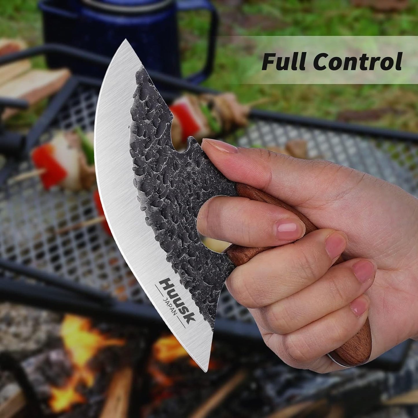 Huusk Knives, Viking Boning Knife for Meat Cutting, Small Ulu knives, Caveman Ultimo Knife Hand Forged Full Tang Knives for Kitchen or Camping Christmas Gift for Men and Women