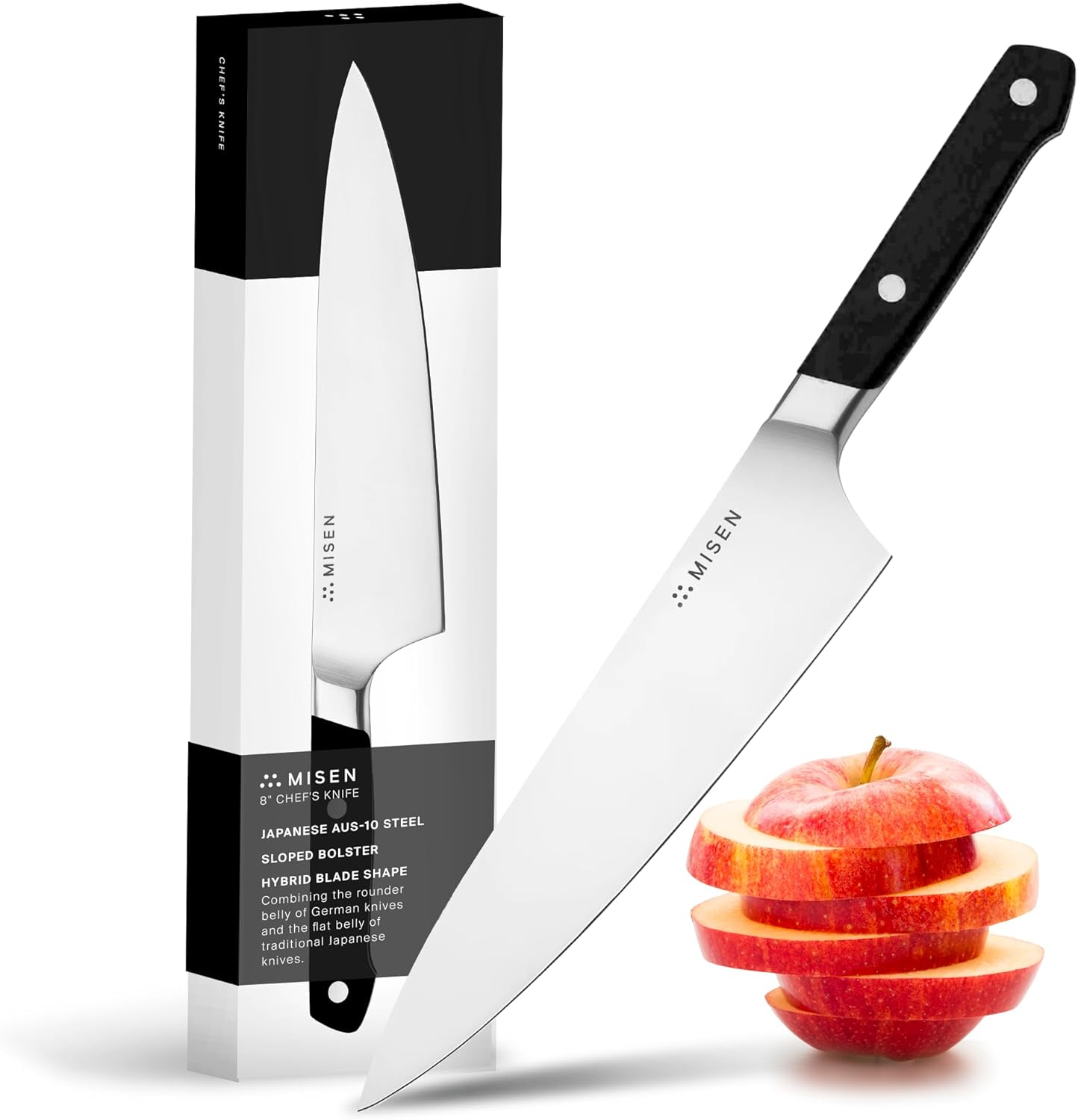 Misen 8" Chef Knife – High Carbon Japanese AUS-10 Stainless Steel – Hybrid German & Japanese Blade – Precision Kitchen Knife for Professionals & Home Cooks – Ultimate Cutting Performance - Green