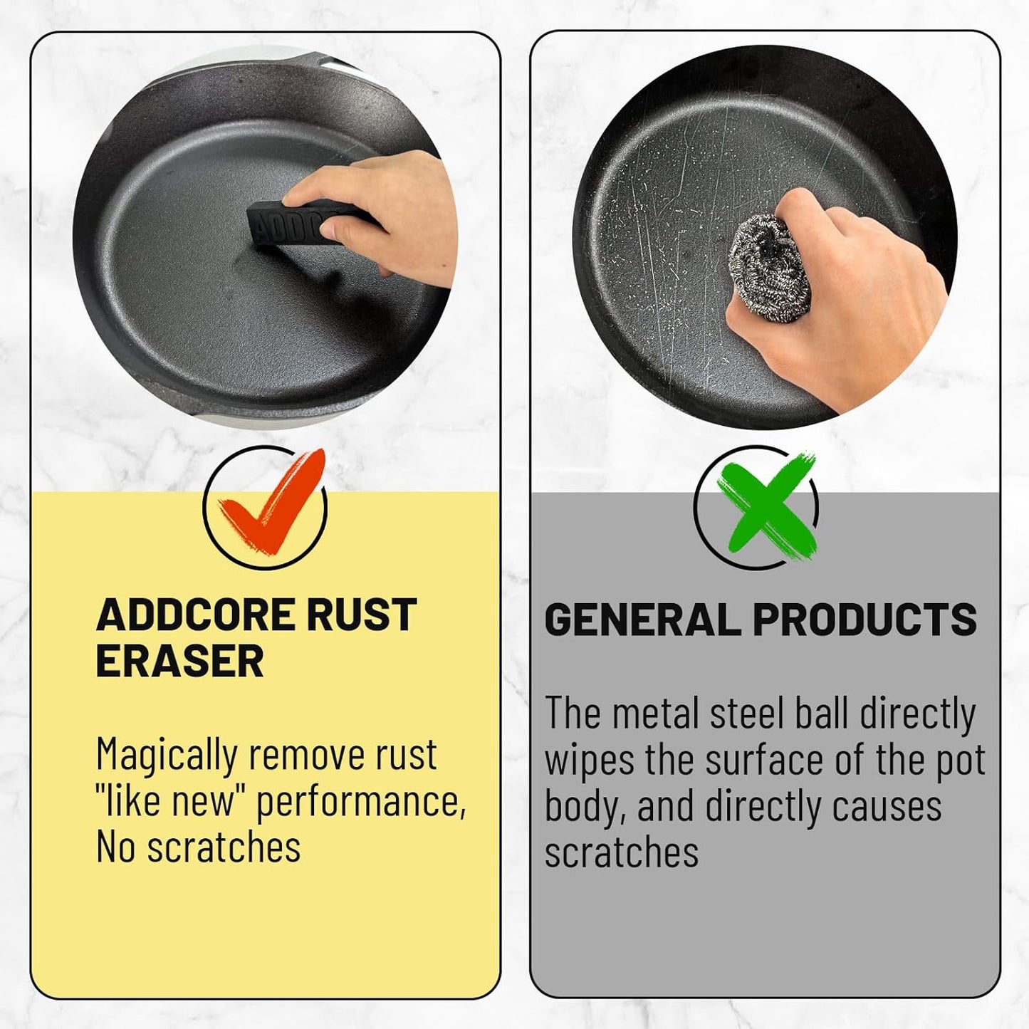 Rust Eraser, Premium Rust Remover for Cast Iron Pans, Knives & Tools, Hard Anodized Cookware and Other Pots, Remove Rust from Any Metallic Surface - 2 Pack