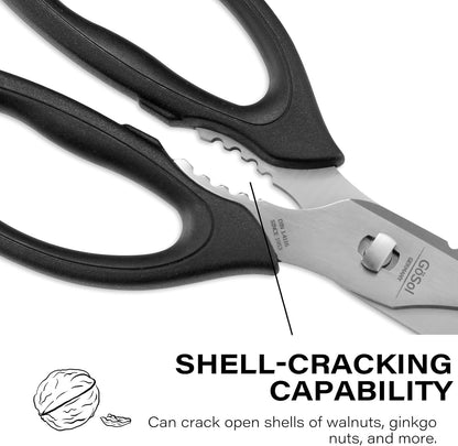 Kitchen Shears Come Apart Kitchen Scissors for Food Heavy Duty Chicken Bone Fish Nutcracker Can Opener Shears with Serrated Blade Premium Black Titanium Plated Stainless Steel 02A