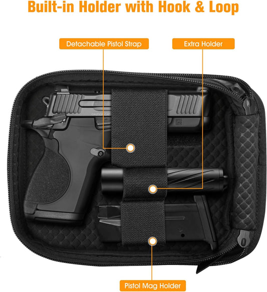 FINPAC Concealed Carry Gun Pouch, Soft Pistol Case Fanny Pack Waist Belt Firearm Bag with Holster for Handgun, Air Gun, Men, Women (Black)