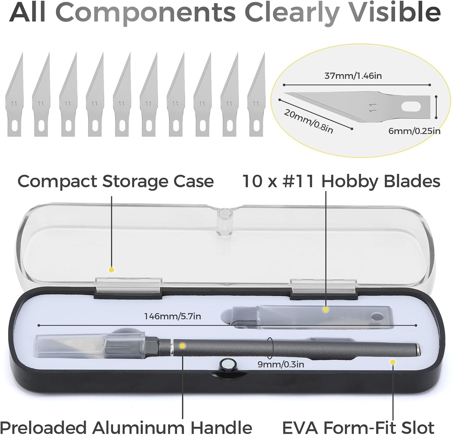 Exacto Knife Set, 12 Pcs Precision Craft Knife Kit with Aluminum Handle (Preloaded Blade), 10 Sharp #11 Hobby Knife Blades, Storage Case – for Paper, Foam, Plastic, Leather, Wood