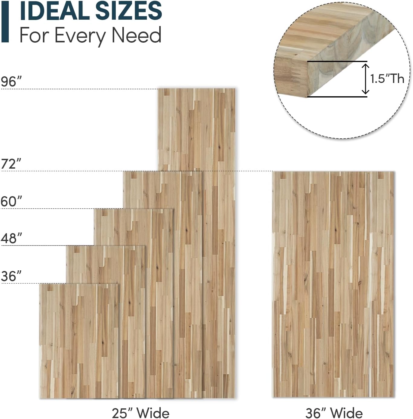 60''L x 25''W x 1.5''Th Acacia Premium Solid Wood Butcher Block Countertop, Butcher Block Table Top for DIY Washer Dryer/Island/Kitchen Countertop (Unfinished)