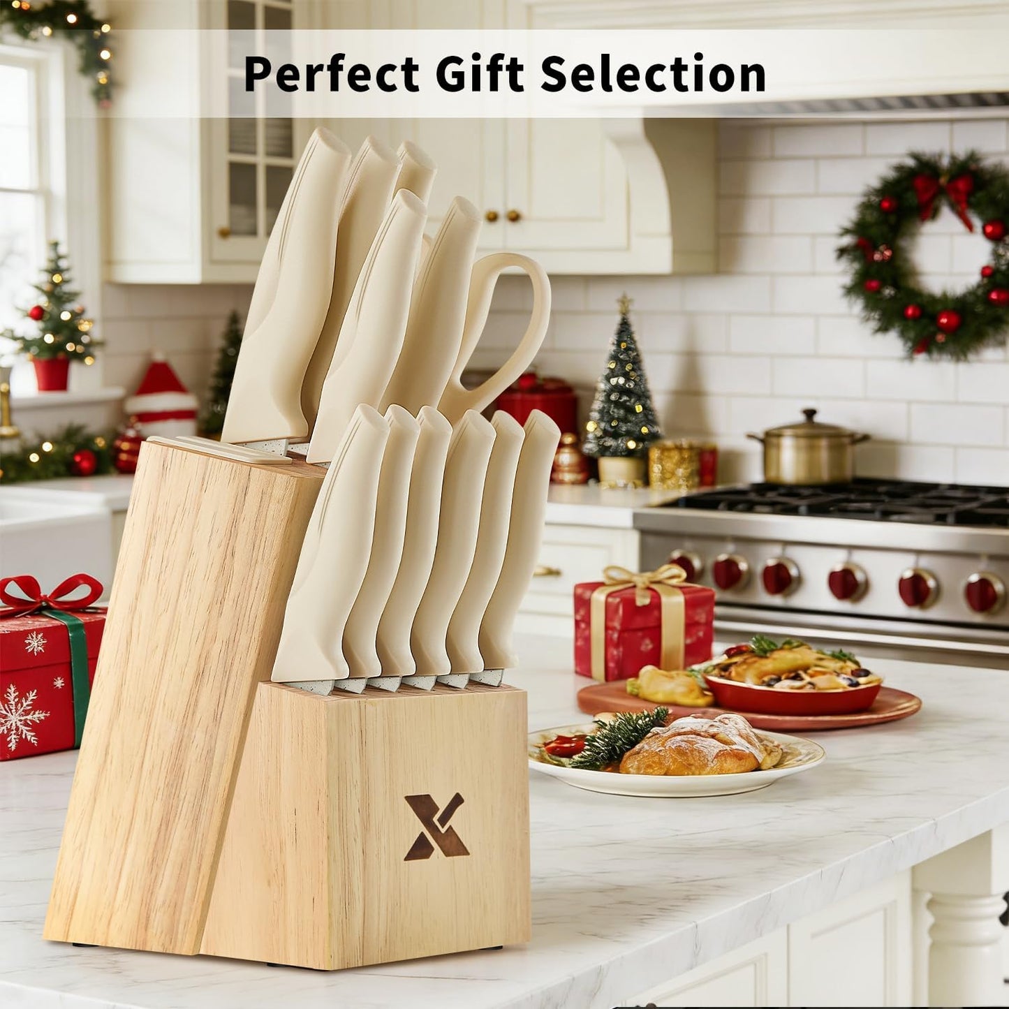 XANAPON Knife Set, 14 Pieces Kitchen Knife Set, High Carbon German Stainless Steel, Dishwasher Safe Cutlery with Sharpener, Black