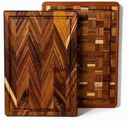 Acacia Wood Cutting Board Set for Kitchen, Large End Grain & Edge Grain Butcher Block with Juice Groove, Heavy Duty Wooden Chopping Board for Meat, Vegetables, Bread & Charcuterie