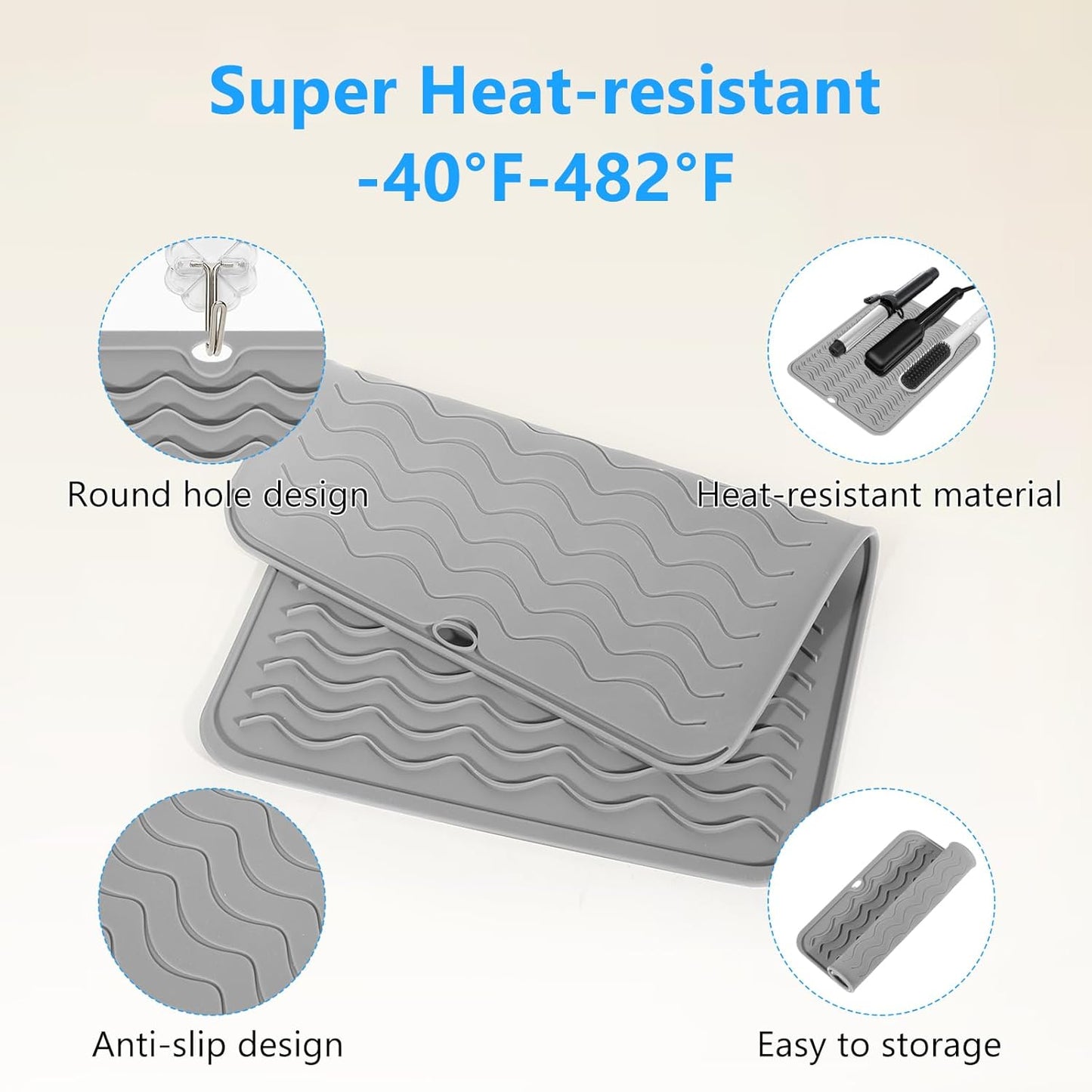 Heat Resistant Mat Oversize Curling Iron Mat Silicone Hot Hair Tools Mat for Hair Straightener,Flat Irons,Hair Styling Tools Countertop protection Portable Travel Mat 14.2" x 11"