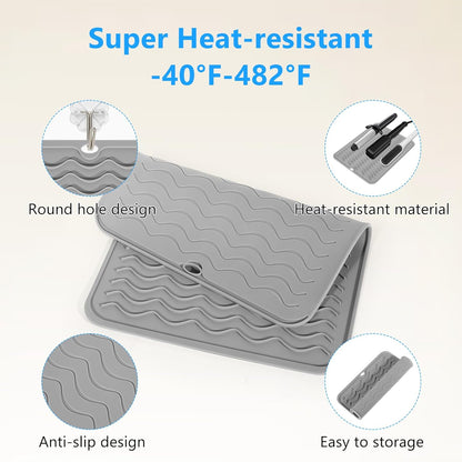 Heat Resistant Mat Oversize Curling Iron Mat Silicone Hot Hair Tools Mat for Hair Straightener,Flat Irons,Hair Styling Tools Countertop protection Portable Travel Mat 14.2" x 11"