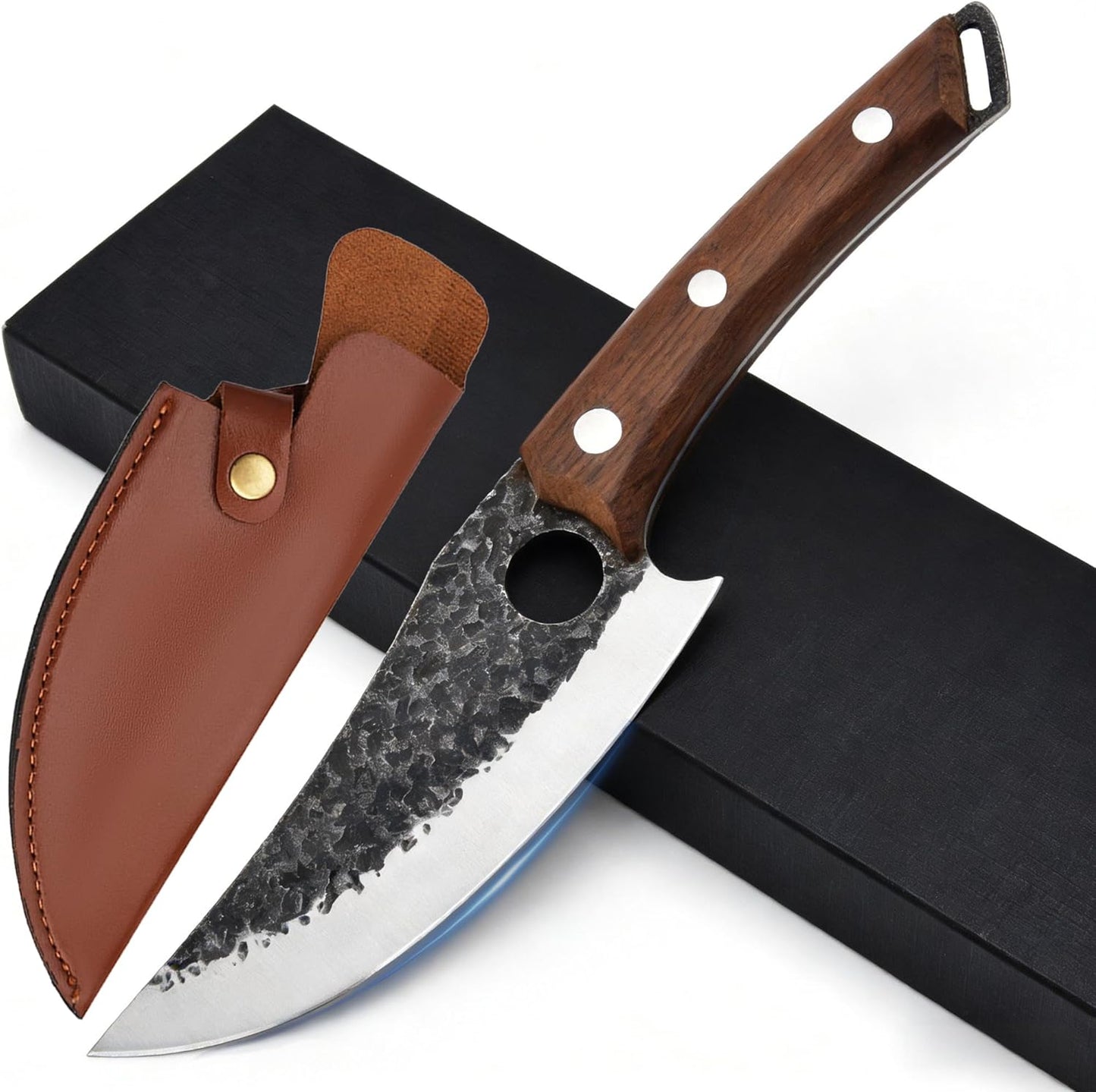 Chef Knife - Butcher Knife for Meat Cutting, Hand Forged Boning Knives with Ergonomic Wood Handle, High Carbon Steel Kitchen Knives for Home,Camping,BBQ (Chef Knife)