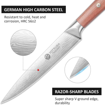 YOTSUBA Carving Knife and Fork Set, Meat Cutting Knife, Razor-Sharp German Stainless Steel Knives Fork Set with Ergonomic Wood Handle, Slicing Knives for Meats, BBQ & Vegetables