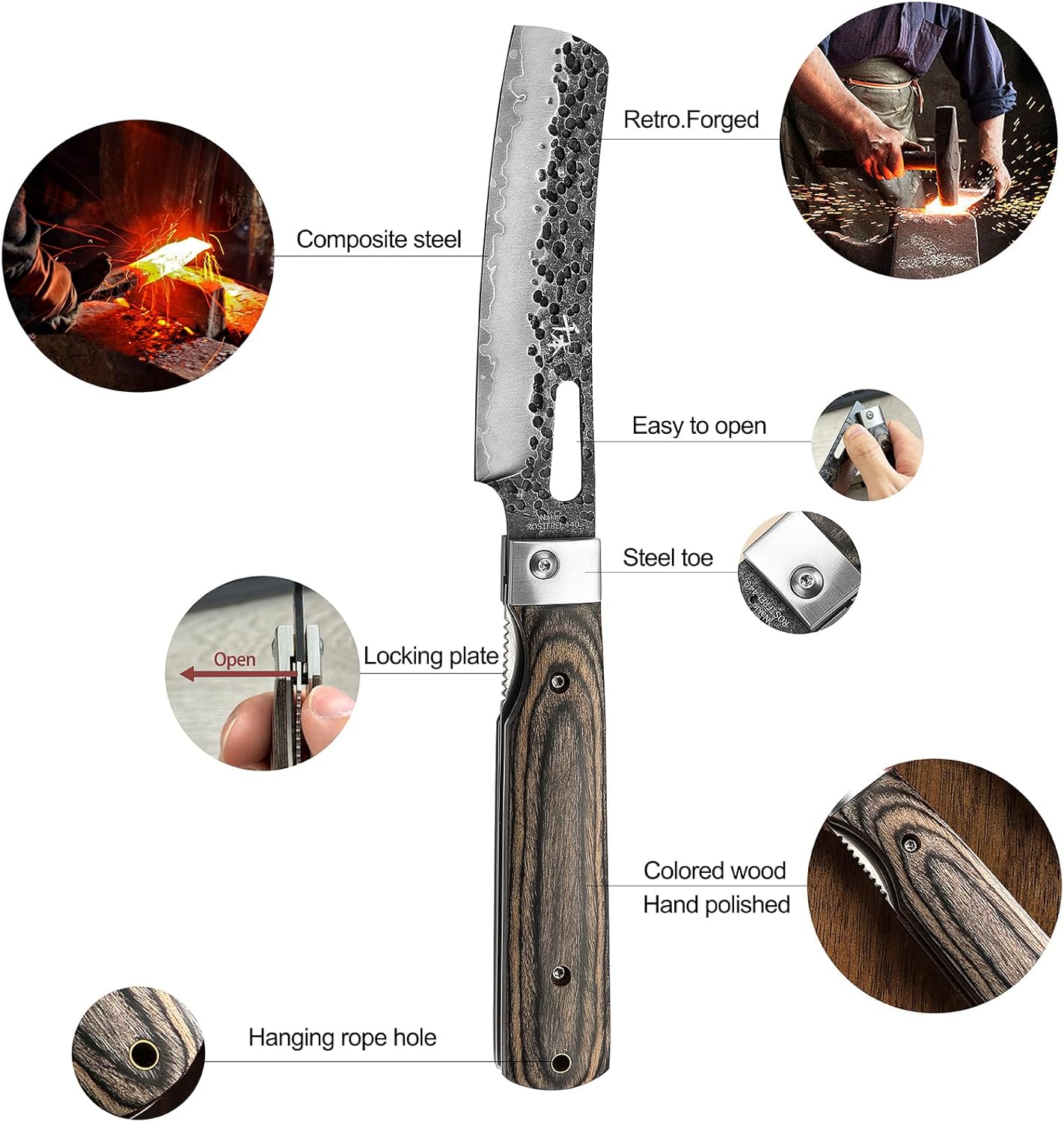 SENBON 440A Forged Stainless Steel Sharp Folding Chef Knife Peeling Utility Fruit Knife Colorful Wood Handle Camping Barbecue Outdoor Portable Fruit Knife