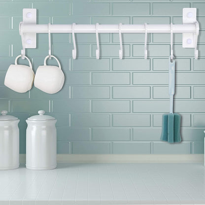 Dseap Kitchen Utensil Holder Hanger, Pot and Pan Rack Wall Mounted, Kitchen Rail with 8 Hooks for Hanging Cooking Utensils, Mugs, Spoons, Wall Mounted, Silver