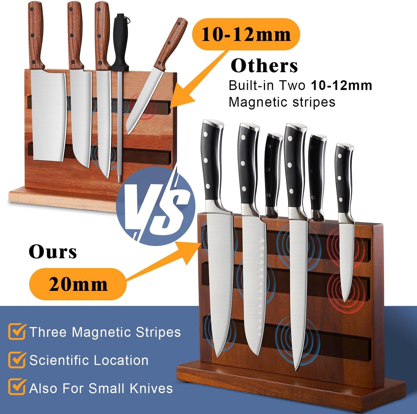 ENOKING Extra Large Magnetic Knife Block, 15.2-In Acacia Wood Knife Holder for Home Kitchen, Universal Knife Holder Stand with Strong Enhanced Magnets for Safe and Multifunctional Knife Storage