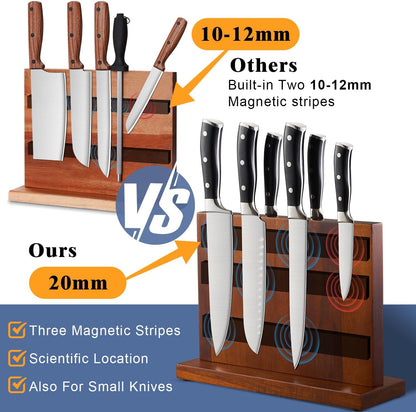 ENOKING Extra Large Magnetic Knife Block, 15.2-In Acacia Wood Knife Holder for Home Kitchen, Universal Knife Holder Stand with Strong Enhanced Magnets for Safe and Multifunctional Knife Storage