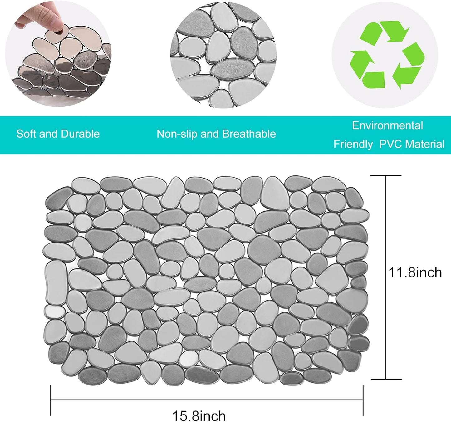 Coopay Kitchen Sink Mat Pebble Protect Mat PVC Eco-friendly Adjustable Stainless steel/ Porcelain Dish Drying Pad Protector for Bottom of Kitchen Sink, 15.8 x 11.8 inches (2 Pack, Black and Gray)