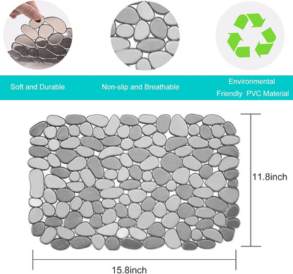 Coopay Kitchen Sink Mat Pebble Protect Mat PVC Eco-friendly Adjustable Stainless steel/ Porcelain Dish Drying Pad Protector for Bottom of Kitchen Sink, 15.8 x 11.8 inches (2 Pack, Black and Gray)