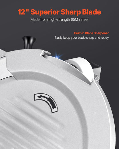 VEVOR Meat Slicer, 7.5 inch 200W Electric Deli Slicer Machine with SUS420 Blade, 0-0.6 inch Adjustable Thickness, ETL Certified Home Food-Slicer for Meat, Ham, Baguett, Steak