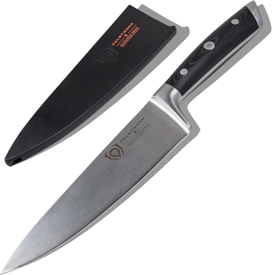 Dalstrong Chef Knife - 8 inch Blade - Forged HC German Steel Chef's Knife - Full Tang - Glacial White ABS Handle - Gladiator Series - Razor Sharp Kitchen - Professional - Sheath - NSF Certified