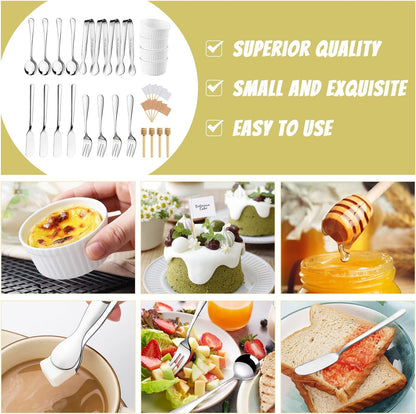 Charcuterie Boards Accessories 64Pcs Cheese Butter Spreader Knives Set Charcuterie Utensils Mini Serving Spoons and Forks Small Serving Tongs Sauce Cups Honey Dippers Toothpick Flags for Pastry Making