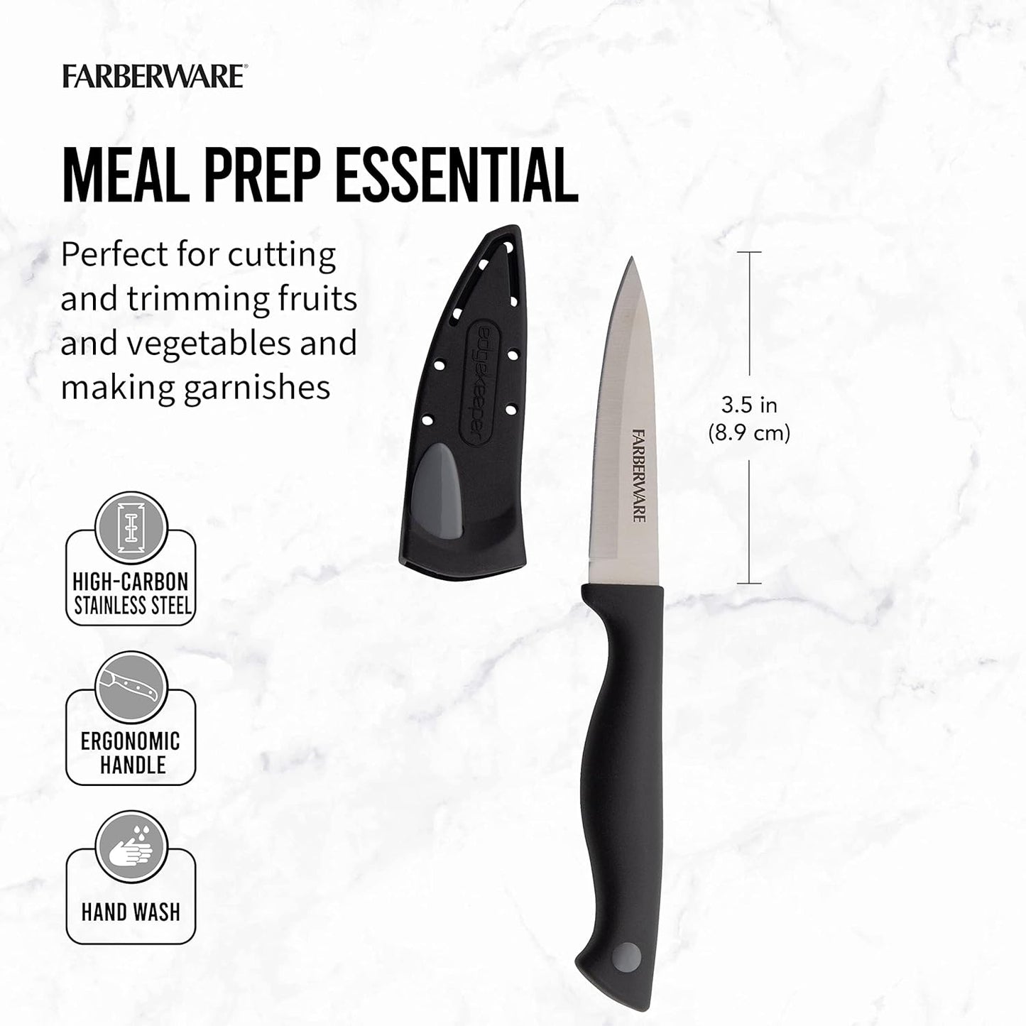 Farberware EdgeKeeper 6 Inch Chef Knife with Self-Sharpening Blade Cover, High-Carbon Stainless Steel Kitchen Knife for Slicing, Dicing, and Mincing