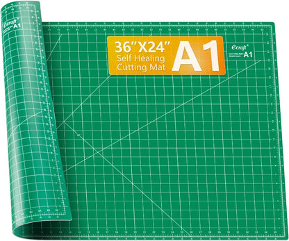 Ecraft Self Healing Cutting Mat 18x12 Inch A3, 5-Ply Double Sided Rotary Cutting Board with Grid, Grey/Black for Sewing, Quilting, Fabric & Craft Projects