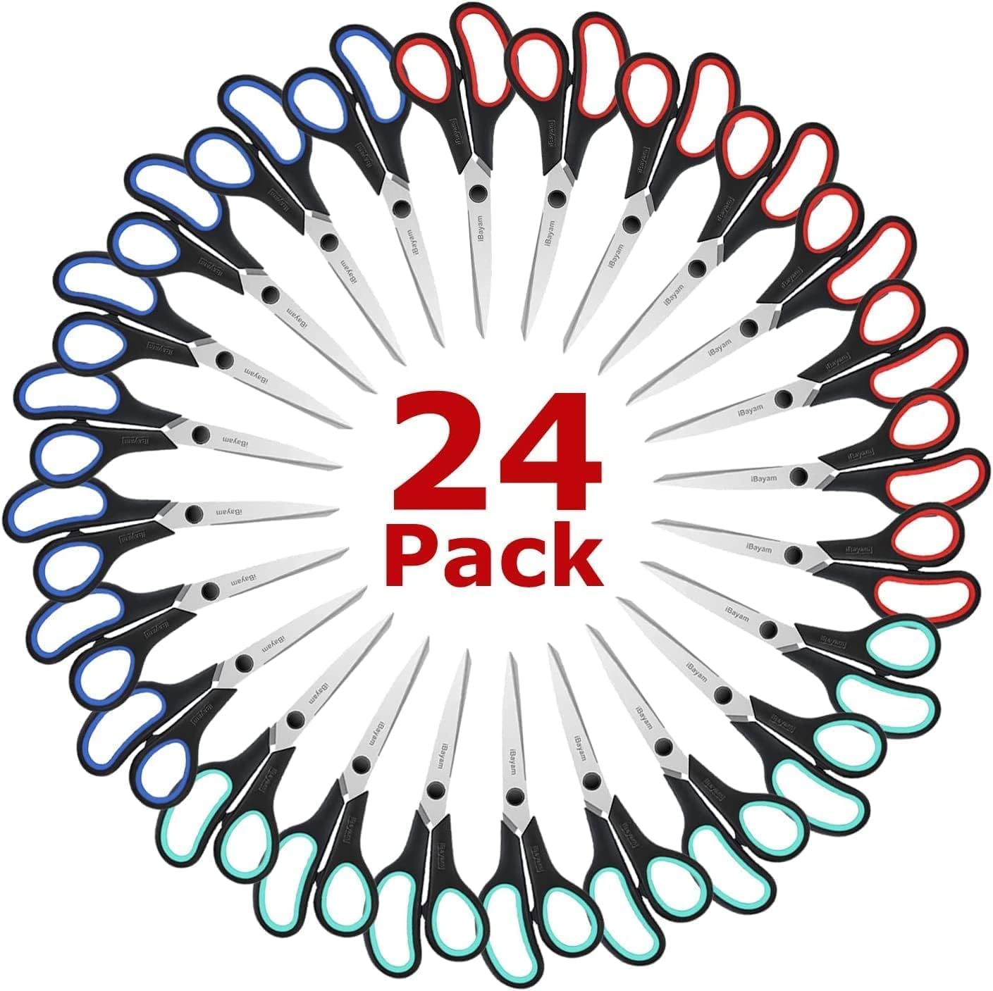 iBayam 3-Pack 8" Heavy Duty Scissors with Ultra Sharp Blades and Comfort Grip Handles - For Office, Home, School, Sewing, and Crafts