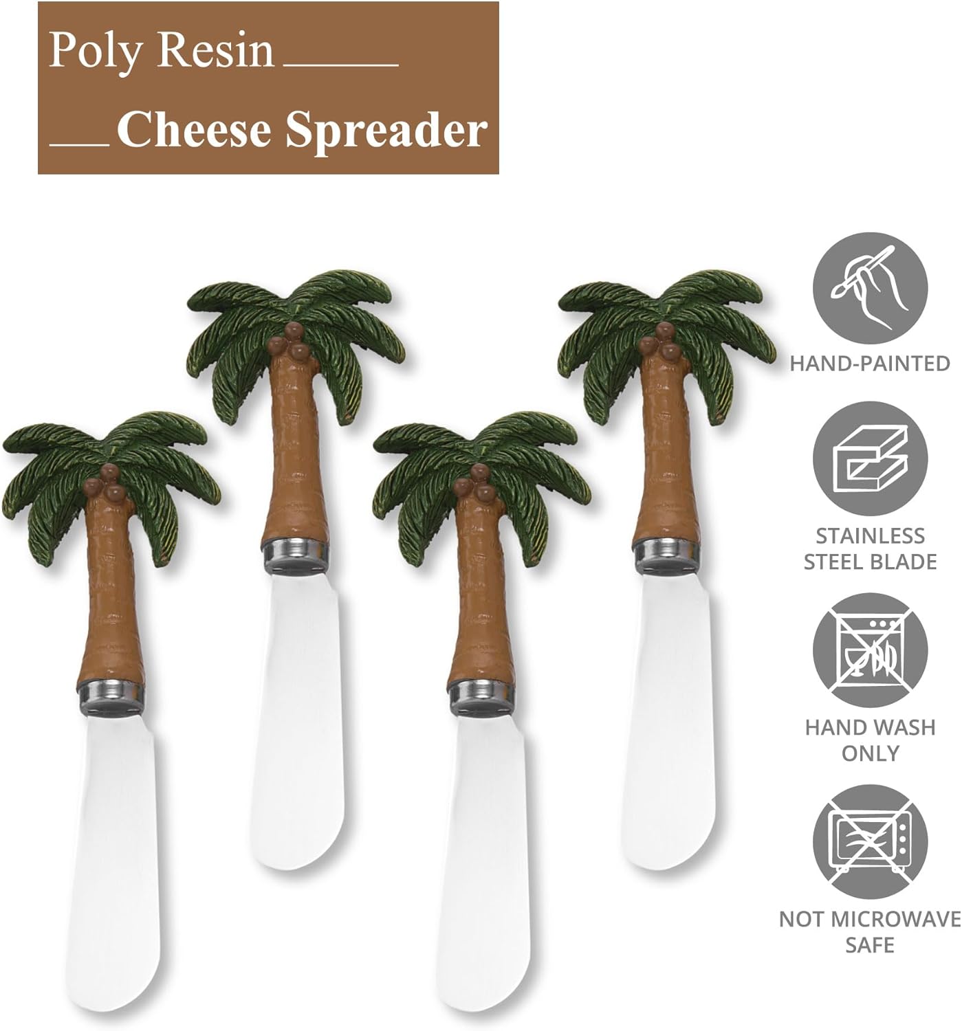 UP UPware Black Lighthouse Cheese Spreaders, Hand-Painted Resin Handles with Stainless Steel Blades for Spreading Cream Cheese, Butter, Jam, or Sandwich, Set of 4