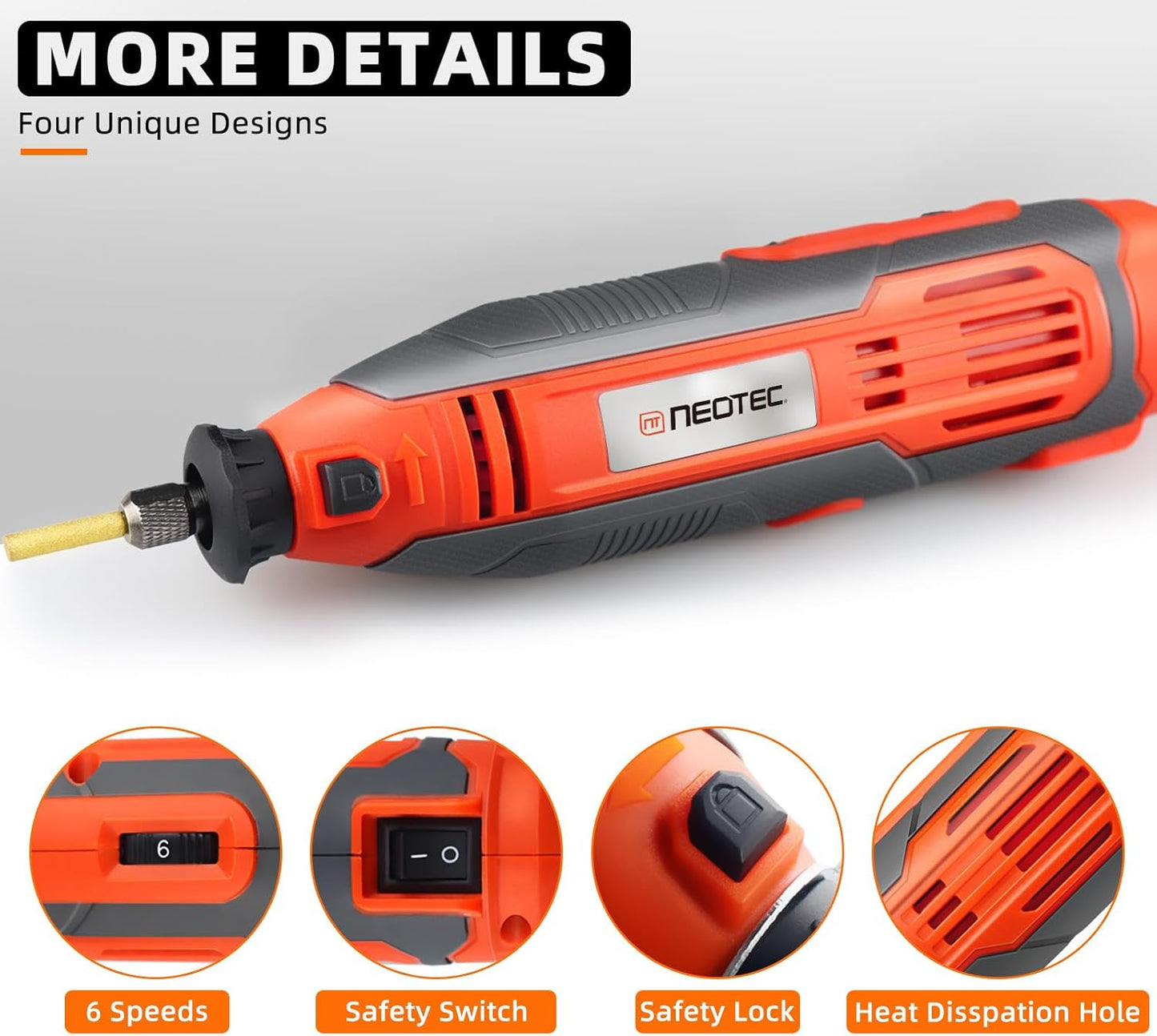 NEO-TEC Electric Chainsaw Sharpener Kit On-Saw Quick Sharpening Tool with Angle Guide 6 Titanium Diamond Bits Restores Dull Chains in Minutes for Forestry Professionals and DIY Yard Work