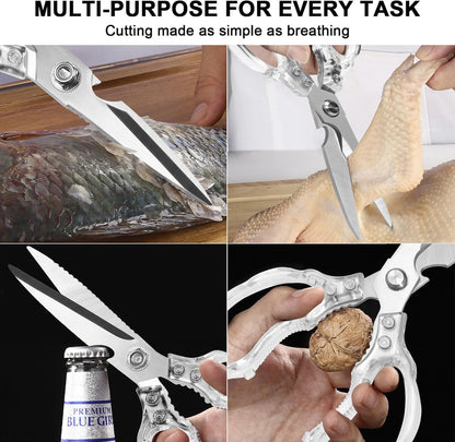 CGBE Kitchen Scissors All Purpose Heavy Duty, Ultra Sharp Stainless Steel Kitchen Shears Dishwasher Safe, Cooking Shears for Chicken, Poultry, Fish, Meat, Herbs & Grapes with Non-Slip Grips - Gold