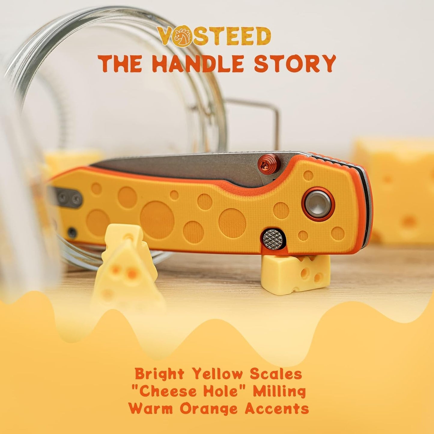 Vosteed CheesePirates® EDC Pocket Knife - Raccoon, 3.25" 14C28N Stonewash Blade - Top Liner Lock, Cheese Orb G10 Handle - A2932