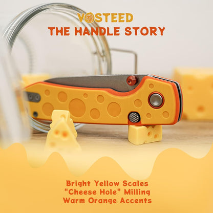 Vosteed CheesePirates® EDC Pocket Knife - Raccoon, 3.25" 14C28N Stonewash Blade - Top Liner Lock, Cheese Orb G10 Handle - A2932