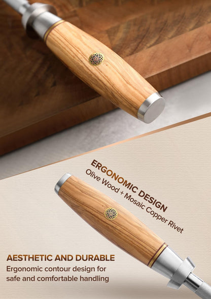 XINZUO In-Drawer Acacia Wood Storage Block with Steak Knife Set of 4,Knife Drawer Organizer,73-layer Damascus Steel Kitchen Knife Set with Olive Wood Handle