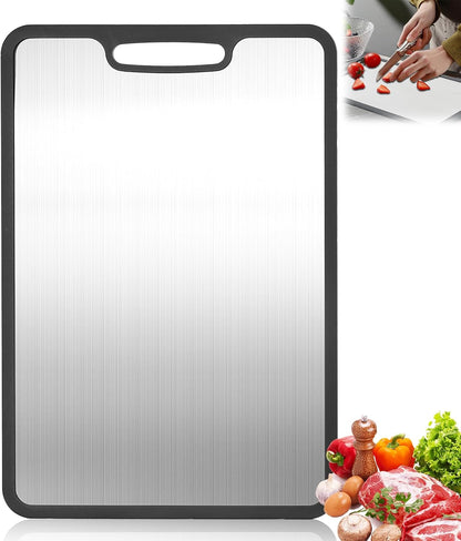 Titanium Cutting Board set of 3,Metal Cutting Boards for Kitchen,Stainless Steel Cutting Board, Chopping Boards for Kitchen and Camping,Silicone Edge for Non-Slip & Non-Cut 3Pcs(L+M+S)