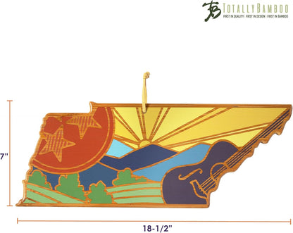 Totally Bamboo North Carolina State Shaped Cutting Board and Charcuterie Serving Platter with Artwork by Summer Stokes, Includes Hang Tie for Wall Display 18" x 8" x 5/8" - Colors A