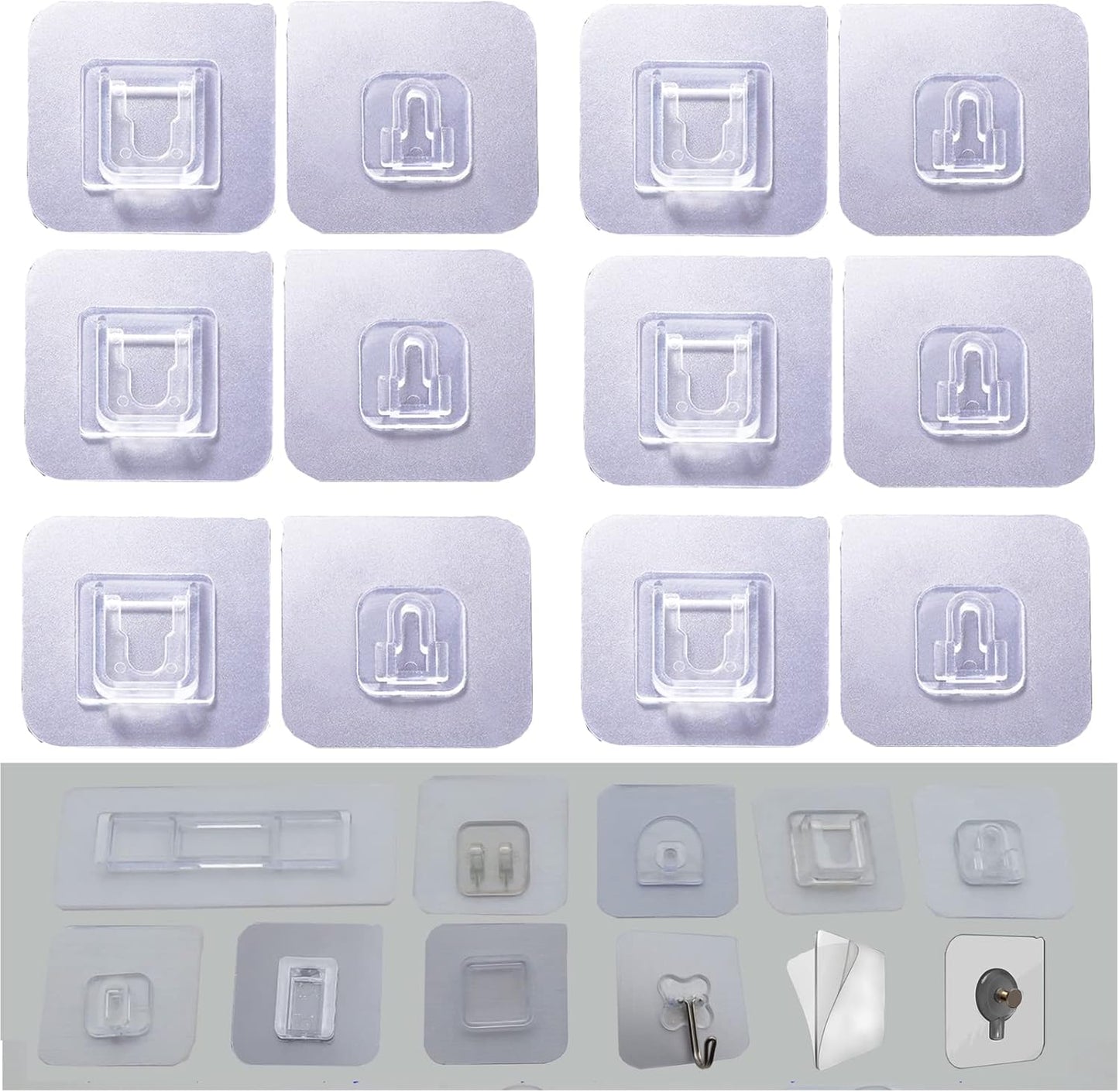 12 PCS Wall Mounted Replacement Sticky pads for Kitchen Bathroom Shower Caddy Organizer Rack Holder Nail Free Adhesive Hooks (Square)