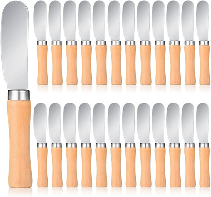 Patelai 25 Pieces Mini Butter Spreader Knife Bulk 4. 5 Inch Wide Blade Stainless Steel Knife with Wood Handle Multipurpose Cheese Butter Spreader Knives for Kitchen Birthday Wedding Christmas
