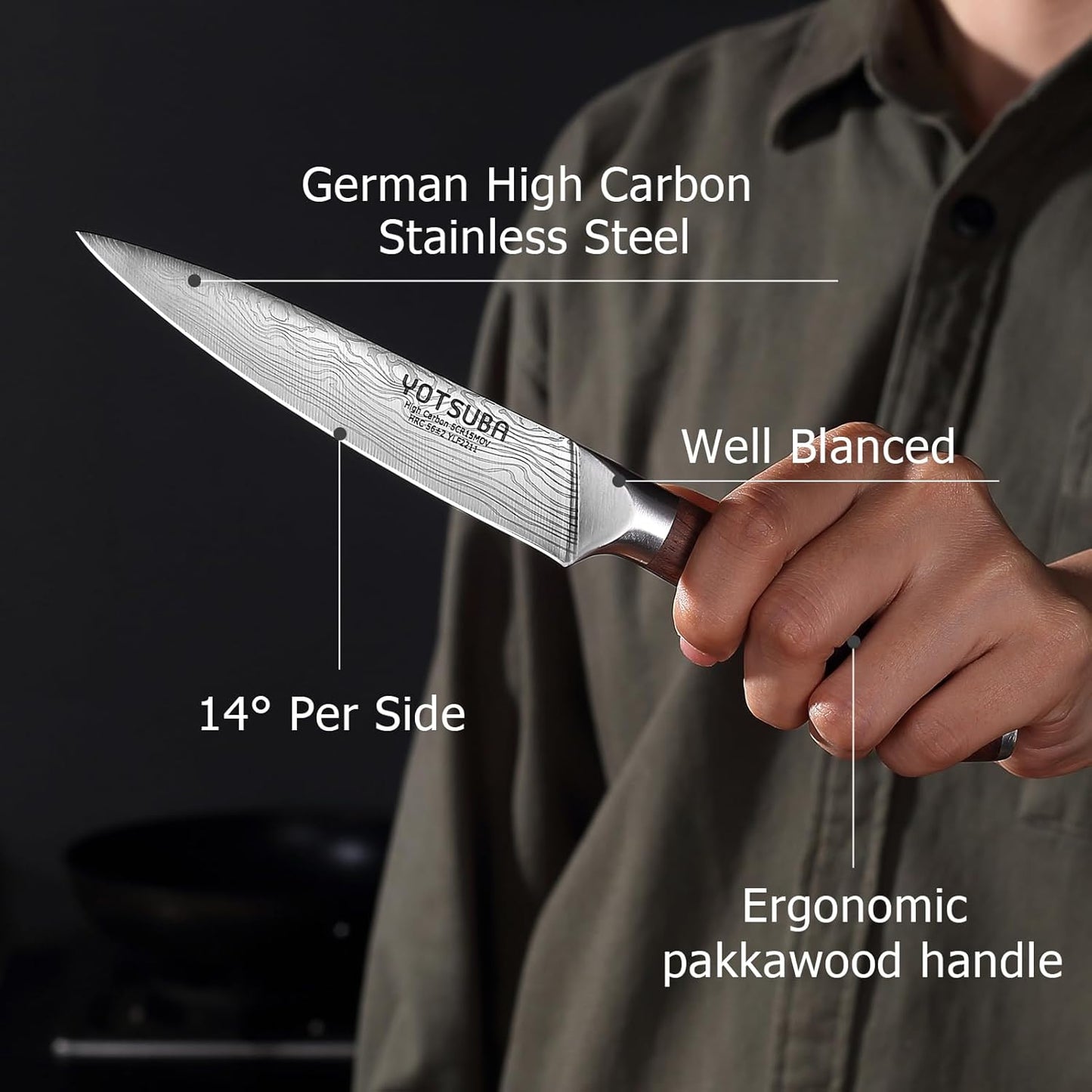 YOTSUBA Carving Knife and Fork Set, Meat Cutting Knife, Razor-Sharp German Stainless Steel Knives Fork Set with Ergonomic Wood Handle, Slicing Knives for Meats, BBQ & Vegetables