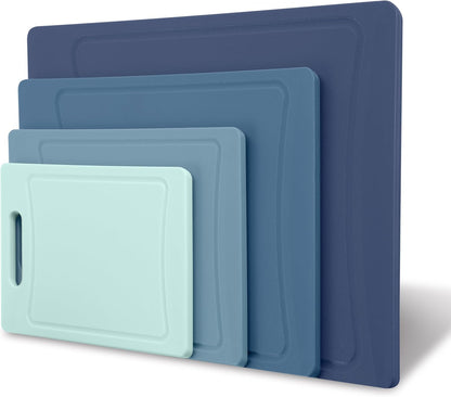 COOK WITH COLOR Non-Slip Cutting Board Set – Kitchen Essentials with Easy Grip Handle for Meat, Veggies, and Fruits, 4 Cutting Boards, Brown