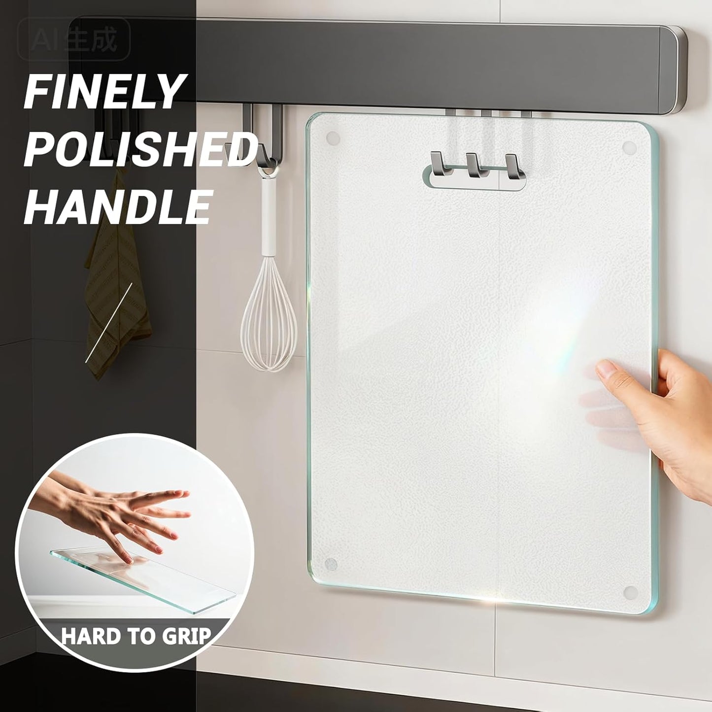 Tempered Glass Cutting Board for Kitchen, 2PCS Clear Chopping Board with Handle (16"x12" & 12"x8"), Plastic Free, Scratch Resistant, Heat Resistant, Dishwasher Safe, Non-toxic, Easy to Clean