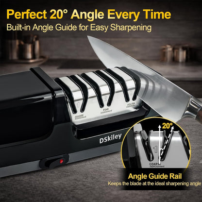 Electric Knife Sharpener for Kitchen – Professional 2-Stage 100% Diamond System with 20° Precision Angle, Fast Sharpening to Restore & Polish Chef Knives (2-Stage Silver)