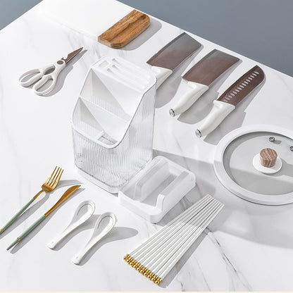 Kitchen Knife Holder,Universal Multifunctional Kitchen Storage Rack,Modern Fashionable Knife Utensil Organizer for Kitchen Countertop Cutting Board Pot Cover Chopsticks Fork(white)