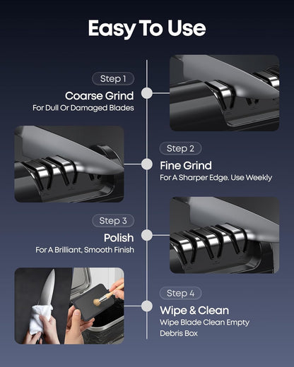 Electric Knife Sharpener for Kitchen, 3-Stage Knife Sharpener Electric with 100% Diamond Abrasives, 20° Precision Angle Guide, Fast & Safe Sharpening for Chef Knives, Home Use & Beginners (Black)