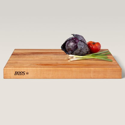 John Boos Handle Boards Series Rectangular Wooden Maple Cutting Board 24”x18” – 2.25” Thick, 30-lb Reversible Butcher Block with Juice Groove, Edge-Grain & Metal Handles
